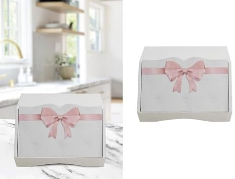 Brotkasten aus Holz, modern, elegant, weiß verziert, Brotkasten für Küche mit Schleife (Rosa T1008TR)