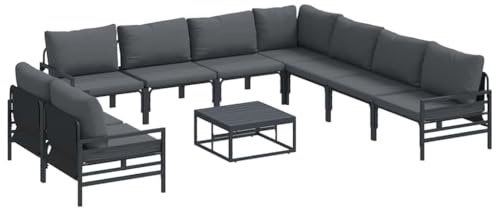 vidaXL Garden Sofa Set 10 pcs Anthracite Steel, Backyard Set for Outdoor Lounging, Patio Gathering, Deck Seating, Garden Arrangement, Veranda Sitting, Lawn Furniture