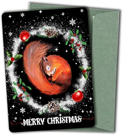 TinyTami Weihnachtskarte Eichhörnchen Merry Christmas Winterzauber 10x15 cm Adventskranz mit Schnee Postkarte mit grünem Briefumschlag