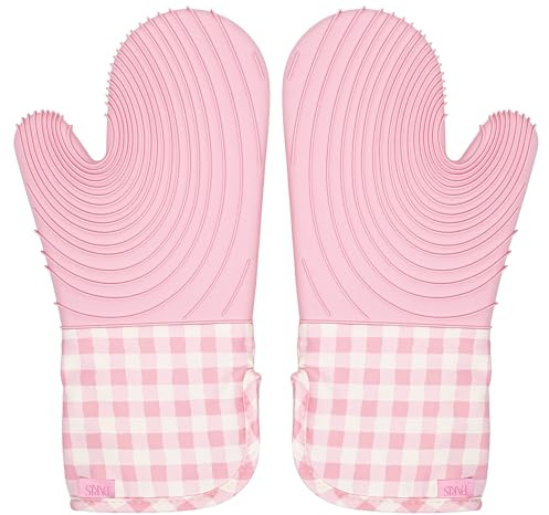 Paris Hilton Juego de Manoplas de Horno con diseño de Guinga Rosa de edición Limitada, Soportes para ollas Resistentes al Calor con agarres de Silicona texturizados Antideslizantes, Juego de 2 Piezas