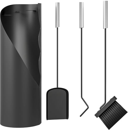 Outsunny Kaminbesteck Set mit Besen, Schaufel, Schürhaken 4-teilig Schwarz | Korb, Kaminzubehör, Kamingarnitur, Metall