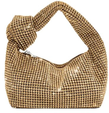 FJOADNVM Strasssteinen Tasche Griff Strass Knoten Abendtaschen Silber Kristall Top Tasche for Frauen Geldbörsen und Handtaschen Handtasche Tote(Gold)