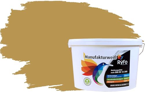 RyFo Colors Bunte Wandfarbe Manufakturweiß Ockergelb 10l - weitere Grau Farbtöne und Größen erhältlich, Deckkraft Klasse 1, Nassabrieb Klasse 1