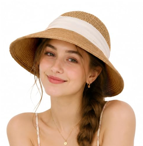 AYPOW Damen Breite Krempe Sonnenhut, UV-Schutz Atmungsaktiv Strandhut Verstellbare Sommerhut, Leicht Faltbar Floppy Strohhut für Freien Reise Urlaub