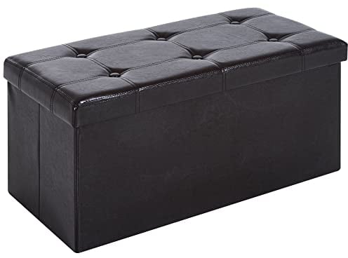 HOMCOM Folding Faux Leather Storage Cube Ottoman Bench Seat PU Rectangular Footrest Stool Box (Brown)