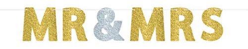 (PKT) Adult 1 Mr & Mrs Glitter Letter Banner Wedding Sign