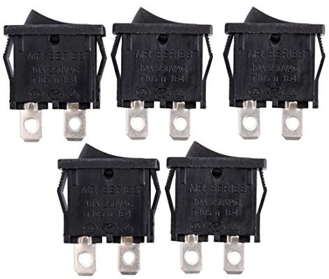 sourcing map 5Pcs Interrupteurs à Bascule AC 125V/12A 250V/10A SPST 2P 2 Position Mini Bateau Alimentation Interrupteur à Bascule Noir