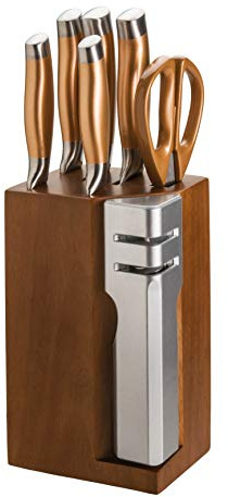 New England 7 Piece Stainless Steel Cutlery Set with Detachable Knife Sharpener Copper