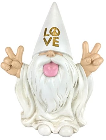 GlitZGlam Rockerzwerg - „George“ - Frieden und Liebe - Dieser Zwerg bringt Allen Frieden und Liebe in Ihrem Feen- und Zwergengarten 25,4 cm große Gartenzwergenfigur