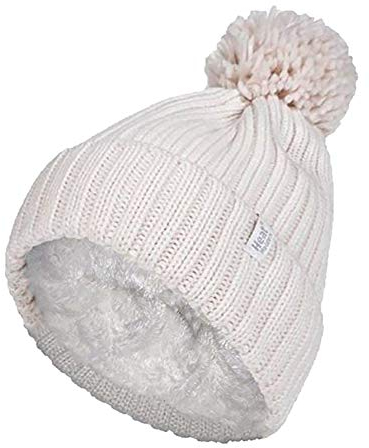 HEAT HOLDERS - Damen Warm Strick Kunstfell Mütze mit Bommel und Fleecefutter (One Size, Cream (Arden))