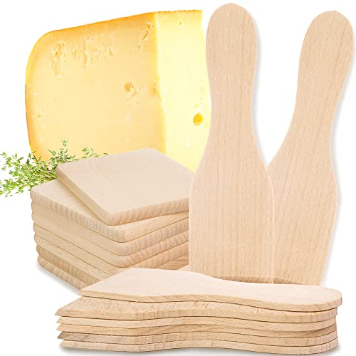 Grattoir à raclette Timeleos, spatule à raclette, grattoir à raclette et sous-verre en bois pour poêles à raclette comme accessoires (8 sous-verres et 8 spatules)