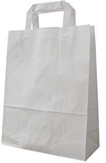 PGV Sacchetti di carta con manico piatto, bianco, 32 + 12 x 40 cm, diverse quantità (10 pezzi)