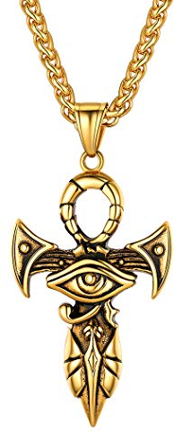 Suplight 18k vergoldet Anch o.Ankh Kreuz mit Horusauge Herren antiken Ägypten Kultur Anhänger Halskette Amulett Kette Accessoire für Ehemann Vater Großvater