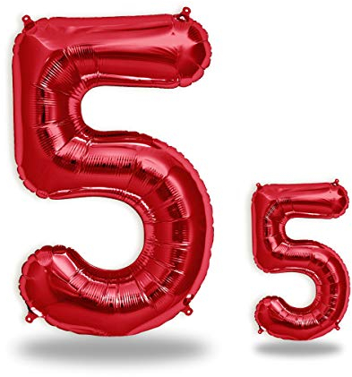 FUNXGO® folienballon 5 rot - 2 Stück - 42 & 17- luftballon zahl 5 - Zahlen rot Ballon 5 Deko zum Geburtstag, Hochzeit, Jubiläum oder Fest, Party Dekoration -100cm & 38cm- ballon rot 5