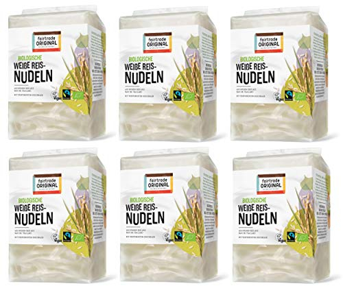 6 x 225 g Bio Thailändische Fairtrade Reisnudeln weiß | Weiße Reisnudel von Fairtrade Original | Glutenfrei | Sen Lek | ideal für vietnamesische Pho |