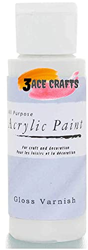3 Ace Crafts Pack of 1 – Gloss Varnish - Acrylic Paint 59ml Craft Decoration Kids, Garden Furniture Ornament, Outdoor Wood Paint, Air Drying, Modelling Clay Palette, Plastic, Canvas Board, Paper