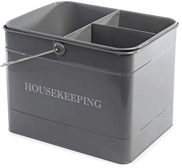 Vintage Housekeeping Caddy in Grey | Storage Basket with Handle | Cleaning Basket Tray | House Cleaning Caddy | Retro Design | M&W