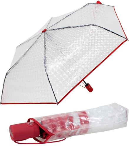 iX-brella Taschenschirm transparent mit Lens-Effekt durchsichtig mit Einfassband rot