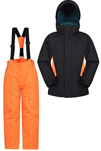 Mountain Warehouse Kids Ski Jacket & Trousers Set - Snowproof Ski Outfit, Front Pockets, Fleece Lined Skiwear, Integrated Snowskirt - Best for Winter Snowboarding Orange (01) Kids Size 2-3 Years