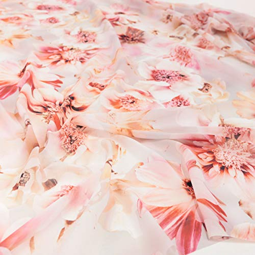 TOLKO Chiffon Stoff Meterware für Rock Bluse Tücher | Halb transparent knitterarm weich fallend | leicht wie Tüll Voile | Dekostoff für Gardine Vorhang Sichtschutz Stoffe zum Nähen Meterware (Blume)