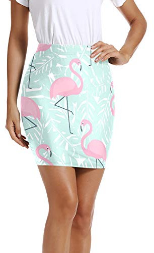 MNSRUU Jupe courte moulante pour femme avec motif flamant rose et feuille de palmier - Multicolore - 44