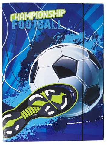 Kinder Heftbox A4 Heftmappe A4 Ordner A4 Kinder Mappe A4 Sammelbox A4 aus Pappe mit Gummizug - DIN A4 Hefter für Jungen (Fußball)