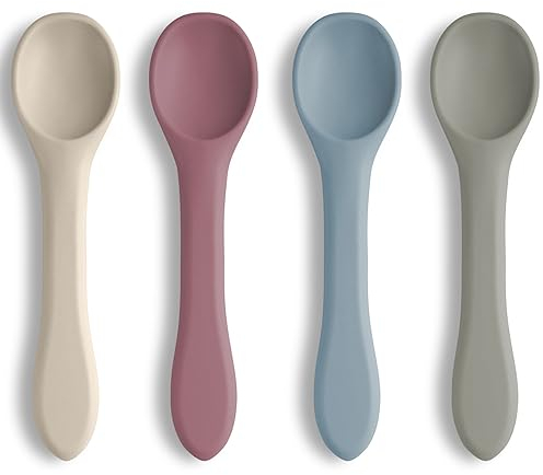 Vicloon Cuillères en Silicone Bébé,4pcs Cuillères pour Bébé Anti-dérapant Ultra-douce Manche Long et Ergonomique,Convient pour L'auto-alimentation de Bébé