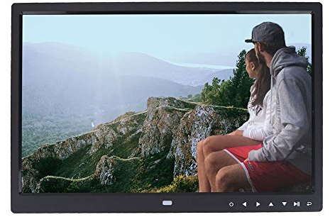 Digitaler Bilderrahmen, 15 Zoll Breitbild HD Digital Bilderrahmen, Unterstützt Musik und Videoplayer, Wecker, Kalender, Eingebauter Lautsprecher, für Freunde der Familie