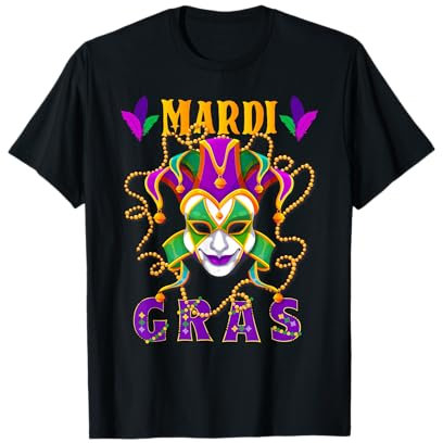Madi Gras Outfits Karneval Damen Maske Mardi Gras Joker T-Shirt