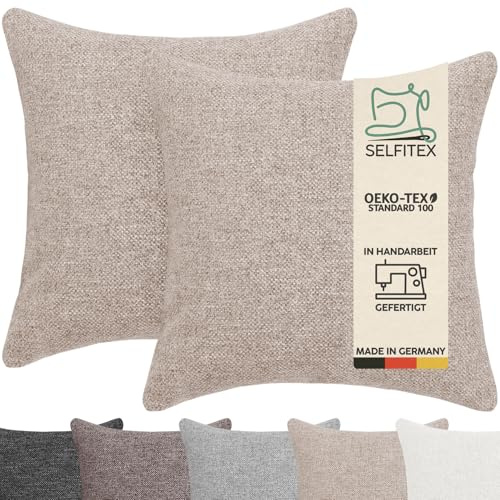 Selfitex 2er Set 40x40 cm, Sofakissen mit Füllung und Bezug, Dekokissen, Kopfkissen mit weicher Kissenfüllung, stilvolle Kissen Deko, robuster Polsterstoff, hochwertiges Couch Kissen (Sand)