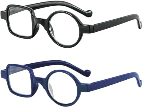 Kodilin Runde quadratische Lesebrille für Damen und Herren, Anti-Blaulicht für Computer oder Gaming, Federscharnier, Lesebrille Schildkröte, Rot, Schwarz