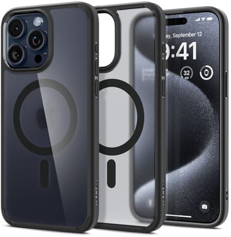 Spigen Ultra Hybrid MagFit Case for iPhone 15 Pro, Compatible with MagSafe Accessories - Frost Black