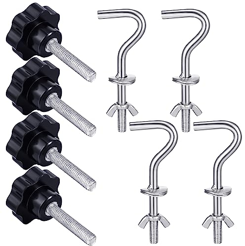 Therwen 8 Pcs Hammock Hardware Kit Heavy Duty Hammock Stand Hook Replacement Thread Hand Knob for Swing Chair Patio Umbrella Base Garden(Silver)