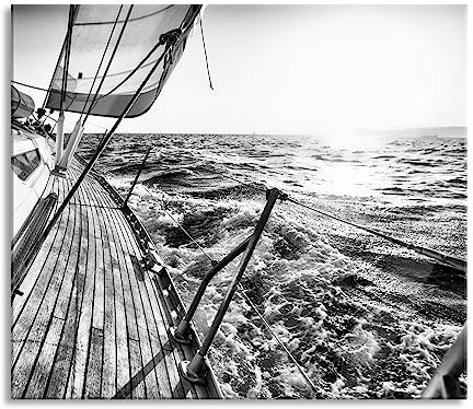 Pixxprint Bateau à voile dans la mer Plaque de protection pour cuisinière et protection anti-éclaboussures en verre véritable | Pour plaques de cuisson | 60 x 52 cm