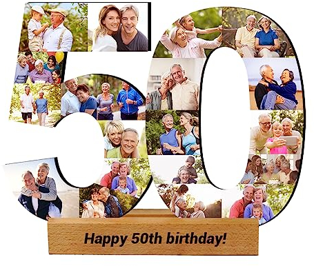 Personalisierte Zahlen-Fotocollage-Rahmen, individuelle Zahlen, Holzschild mit 1–20 Bild, Heimdekoration, Geschenk, nummerierte Fotocollage, Geschenk für Geburtstag, Jahrestag, Hochzeit (nummerierter