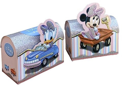 CARTOON Bomboniere Astuccio Baule Minnie e Paperina, Disney, 10 Pezzi da Montare, Senza Confetti, per Feste e Cerimonie
