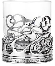 A E Williams Whisky Tumbler with Pewter Swirl Design | Heavy Bottom Crystal Glasses| Wine Cocktail Bourbon Drinking Glass | Unique Gift for Men Birthday Party Anniversary