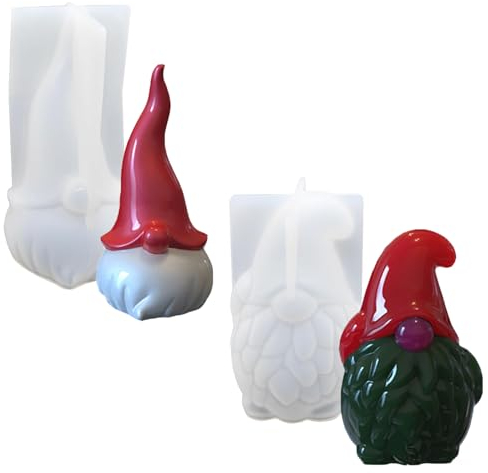 gotyou 2 Stück Silikonform Kerze Weihnachtsmann, 3D Weihnachtsmann Kerzenform, Weihnachten Zwerg DIY Silikon Kerzen Gießform, Weihnachtsmann Silikonform, für Kerzen Gießen, Aromasteinen