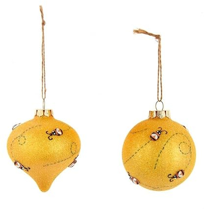 Kurt S. Adler Hummel-Ornamente, Glaskugel und Zwiebelform, 70 mm - 80 mm, 2 Stück sortiert