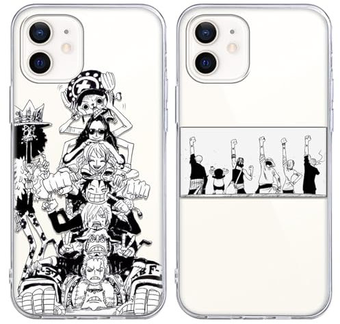 2 Stück Handyhülle für Apple iPhone 12/iPhone 12 pro Hülle 6.1'', Anime One Piece Luffy Zoro Chopper Brook Sanji mit Motiv Designs Manga Case Schutzhülle TPU Weich Ultra Dünn Cover -Transparent1