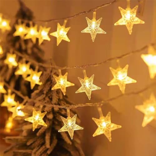 Bomkim Lichterkette Sterne Batterie,[2 Stück] 5M 50 LED Weihnachten Lichterkette,8 Modi Wasserdichte Lichterkette, Geeignet für Indoor,Outdoor,Weihnachten, Party,Dekoration,Hochzeit,Garten,Warmweiß