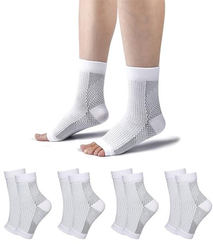 TOMILIOLD 4 Paar Kompressionssocken Damen Herren Medizinisch Socken, Orthopädische Kompressionssocken für Arthritis Gelenkschmerzen (Weiß, 34-37)