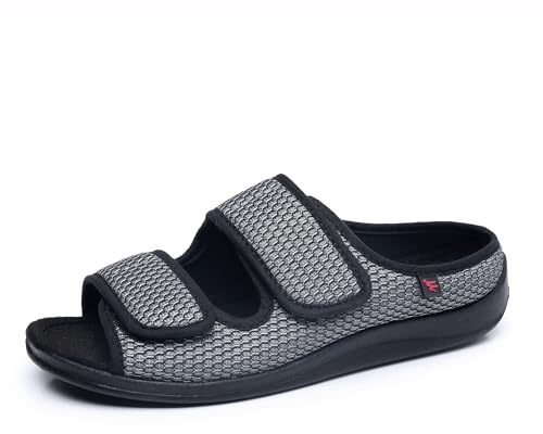 Fudaolee Sandali Uomo Pantofole Donna Scarpa Ortopedica Scarpe Diabetiche Unisex Edema Scarpe Gonfiabili per Le Scarpe Traspirante Regolabili Larghe Ciabatta Grigio Etichetta 49 = EU 48