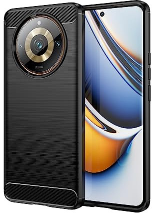 Max Power Digital Funda para móvil Realme 11 Pro/Realme 11 Pro Plus Carcasa Protectora Antigolpes Silicona Negra Diseño Fibra de Carbono Resistente Absorción de Choque [Compatible Carga Inalámbrica]