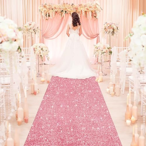 OMKSIH Hochzeits-Gangläufer, 1,2 x 6,8 m, Rosa-Gold, für Hochzeitszeremonie, Pailletten-Teppich, Läufer für Party, Outdoor, Hochzeit, Bodenläufer, Glitzer, Landebahn für Brautparty-Dekorationen