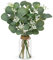 Hollyone 35CM Artificial Eucalyptus Stems in Glass Vase with Faux Water, 14 Fake Plant Faux Eucalyptus with Babysbreath for Home Decor, Living Room, Office, Wedding, Centerpiece Decorations