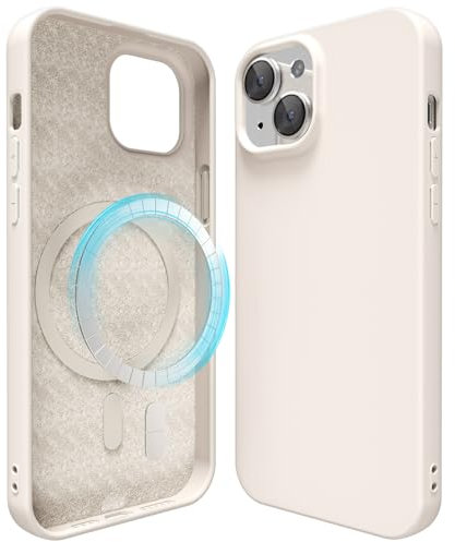 oakxco für 15 Hülle Magsafe Silikon Handyhülle Bunt, Ultra Dünn Slim Case Einfarbig Handy Hülle Mädchen, Magnetisch Induktives Laden Schutzhülle Matt Silikonhülle Glatt TPU Gummi, Beige Titan