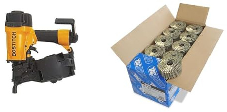 BLACK+DECKER BOSTITCH N66C-2-E Cloueur pneumatique à rouleaux spécial bardage, voliges, panneaux & Tacwise 0495 Clous en Rouleau Galvanisés à Tête Plate de Type 2,1/50 mm, Pointe en Diamant