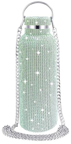 EIOLWJIEO Glänzende Diamant Vakuumflasche, isolierte Wasserflasche mit Strass, Edelstahl Thermoflasche, Thermoflasche, Grün