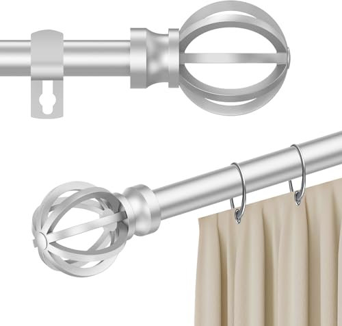 Silver Curtain Poles 67-187 cm for Eyelet Curtains, 16mm Curtain Rod with Hollowed-out Finials and Brackets for Windows, Door, Living Room